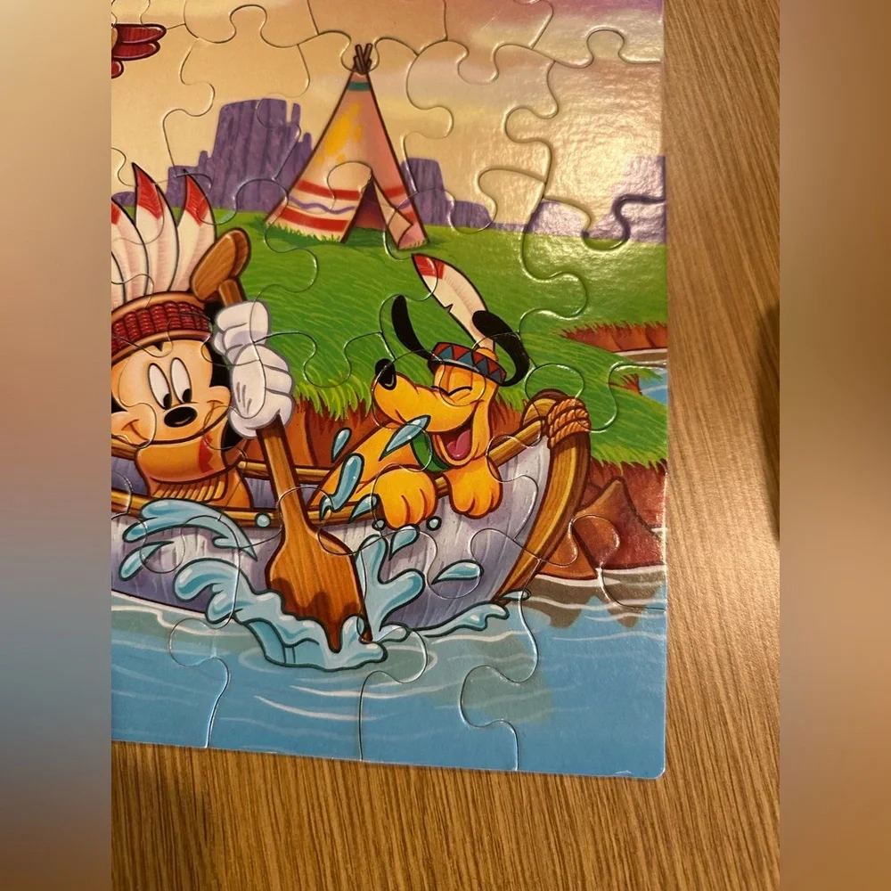 Vintage Disney Mickey Mouse & Pluto 60 Piece Puzzle. Canoe River Tepee.